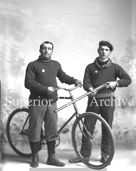 Two Italians With Antique Bicycle And Double Barrel Shotgun Ammunition Belt 1890