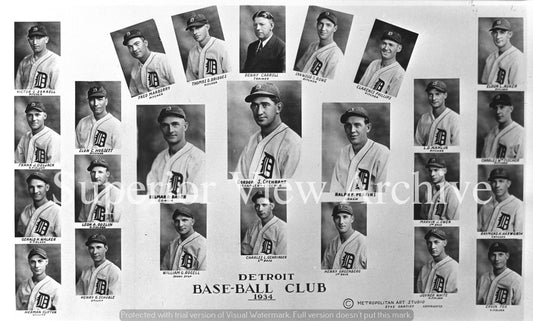 Detroit Baseball Club of 1934 Gehringer Goose Goslin Early Detroit Tigers