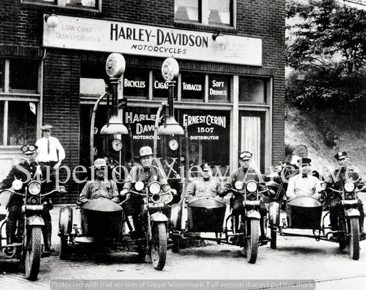 Ernest Cerini Harley Davidson Motorcycle Dealer Five Motorcycles and Sidecars