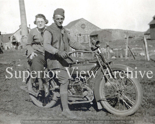 Vintage 1930's Harley Davidson Motorcycle Soldier & Girlfriend Champion MI