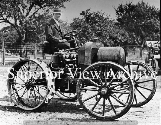 Henry Ford On Experimental Tractor Fordson Tractor Farming Henry Ford Straw Hat