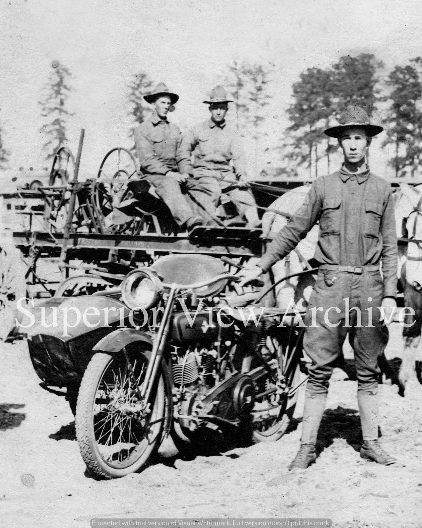 Military Indian Motorcycle and Side Car 1918 Soldier World War One Uniform
