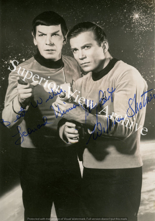 Star Trek Captain Kirk Spock William Shatner Leonard Nimoy Holding Phaser