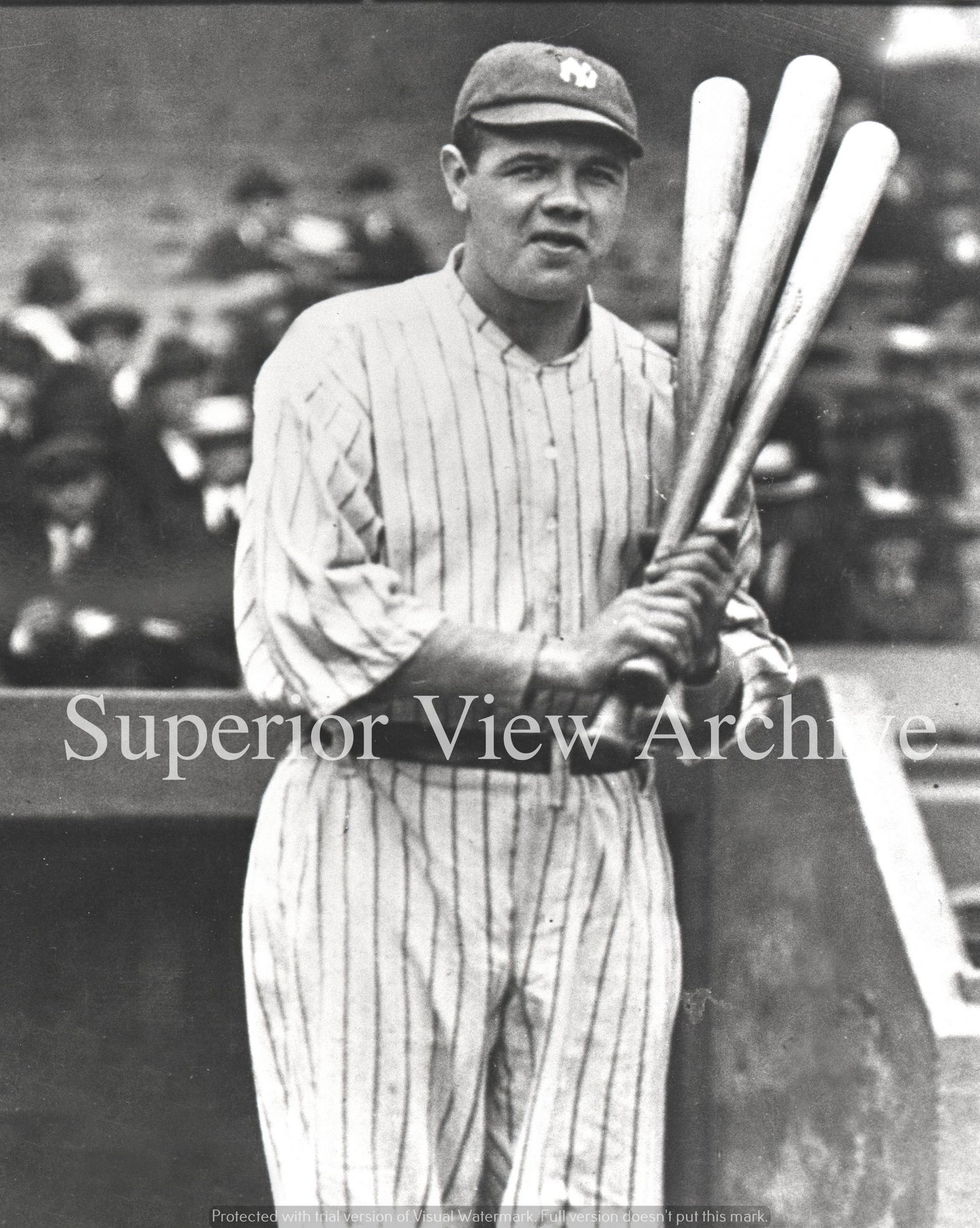 Babe Ruth New York Yankees Holding Three Bats