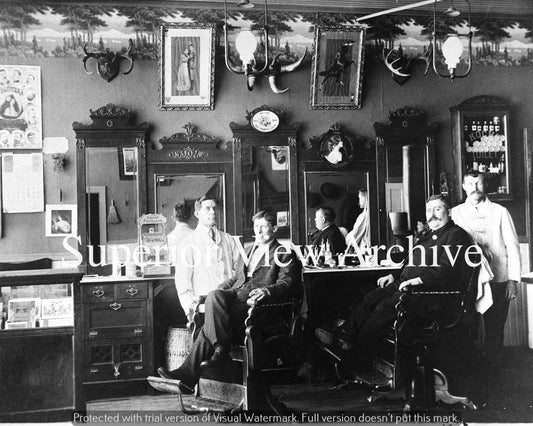 Vintage Barbers Antique Barbershop Mustaches Antlers Gibson Girls Mirrors 1890