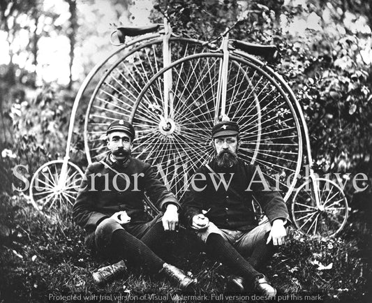 Vintage High Wheel Bicycle Club Members Wheelmen Two Penny Farthing Bikes