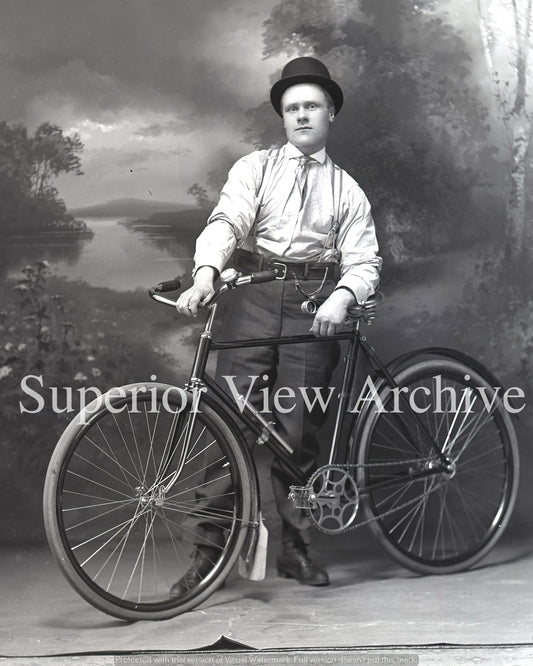 Vintage Bicycle Antique Bike Suspenders Derby Hat Calumet Michigan Made Bicycle