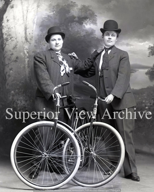 Old Bicycles Woman In Mens Suits Vintage Bicycling From Negative 1890