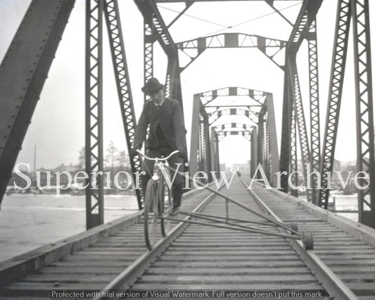 Vintage Bicycle Made For Train Tracks Railroad Bike On Bridge Antique Rail Bike