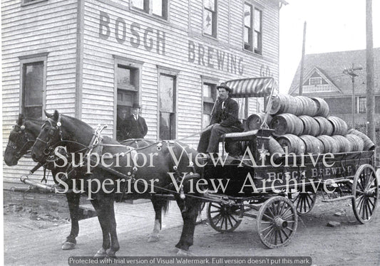 Vintage Brewery Horse Drawn Wagon Beer Barrels Bosch Brewing Co. Calumet MI