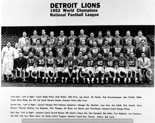 World Champions The Detroit Lions Football Team 1952