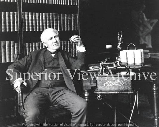 Thomas Edison With His Edison Phonograph Electric Light Bulb Edison Library