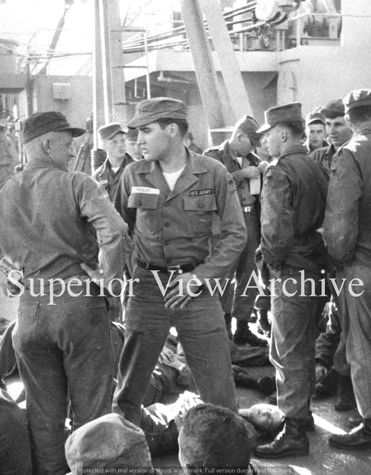 Elvis Presley In The Army 1958 On Deck of Ship To Germany In Uniform