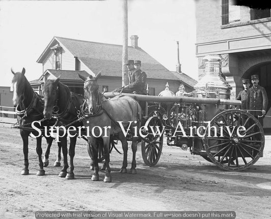 Vintage Firemen Steam Pump Wagon 1890 Detroit MI Fire Department Horses