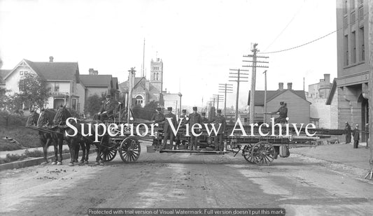 Vintage Firemen Ladder Wagon 1890 Detroit MI Fire 3 Horses From Glass Plate