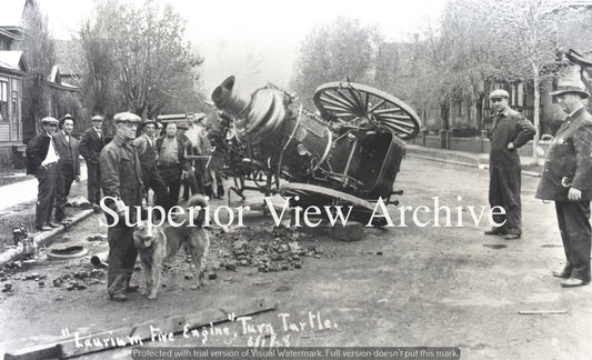 Vintage Firemen Horse Drawn Steam Pumper Accident Laurium MI Firefighting