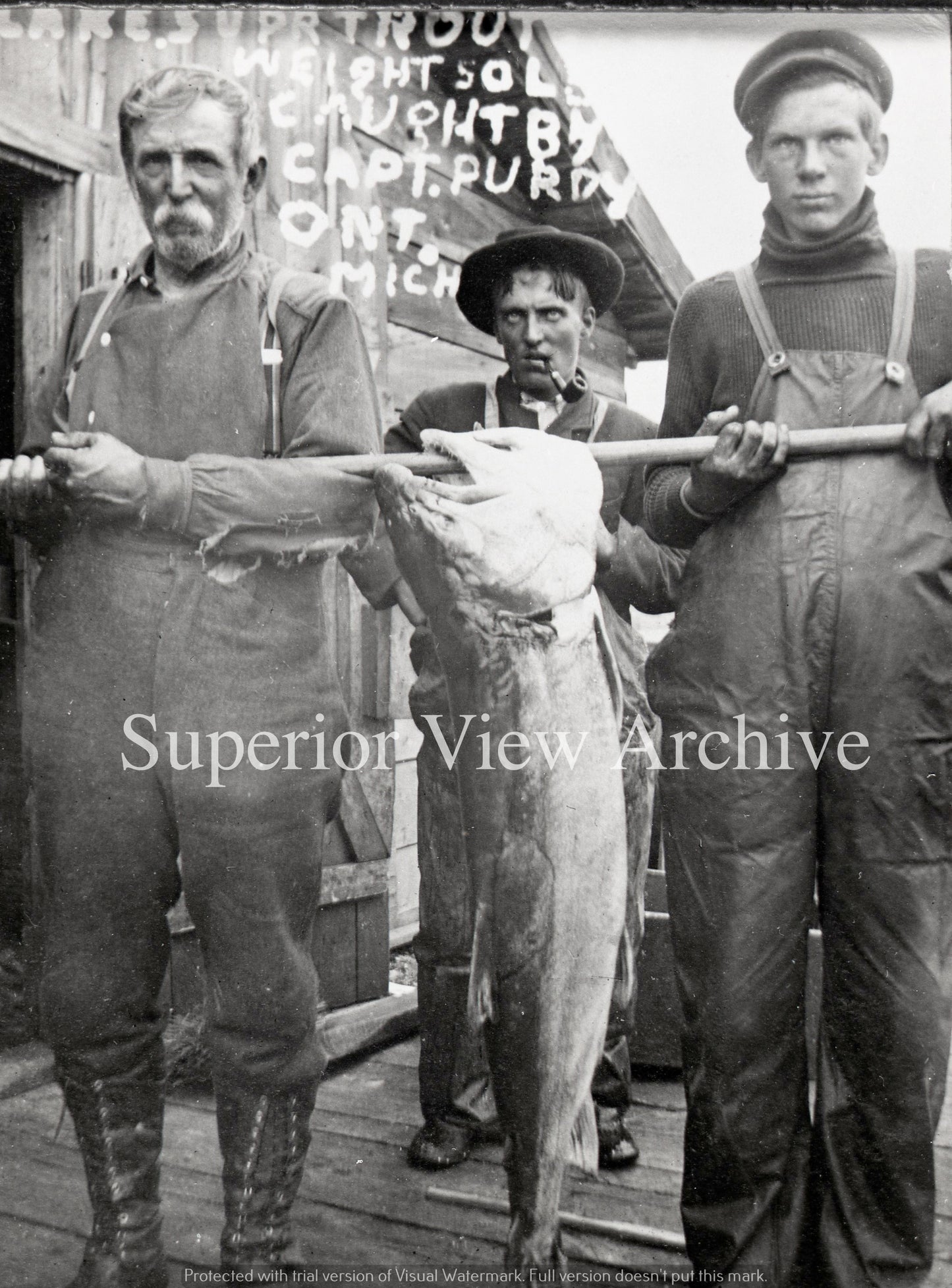 Ship Captain Purdy's Giant Lake Trout Fishing 50 lb Ontonagon MI 1900