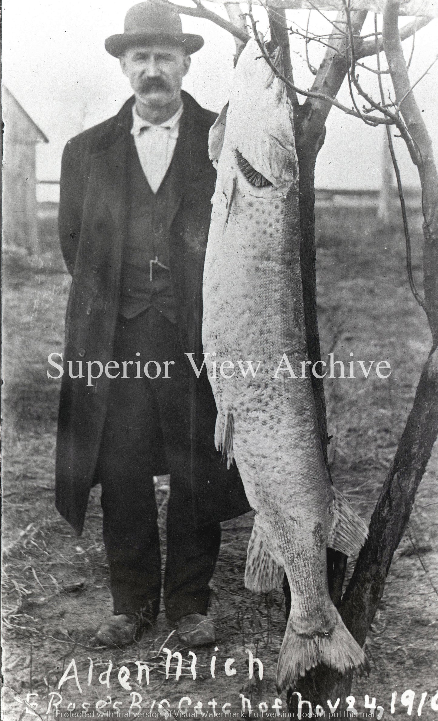 Vintage Fishing Mr. Rose's Record Muskie Alden MI Giant Muskie As Big As A Man