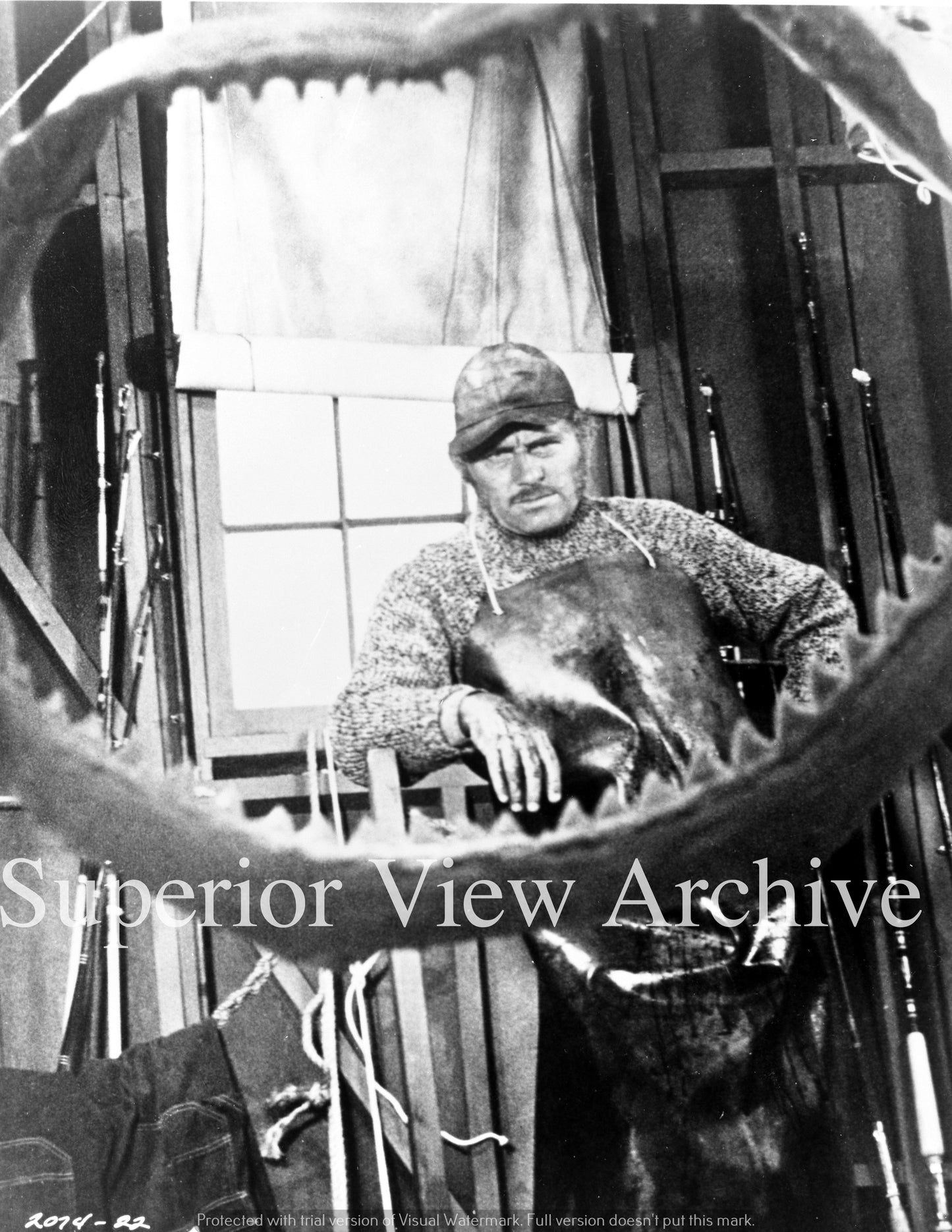 Jaws Movie Still Quint Robert Shaw Looking Through Giant Shark Mouth