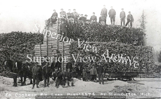 Old Time Logging Vintage Lumbering Worlds Record Load of Logs Manistique MI