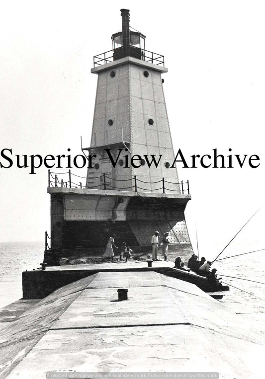 Vintage Perch Fishing Ludington Michigan Lighthouse Lake Michigan Pier 1920