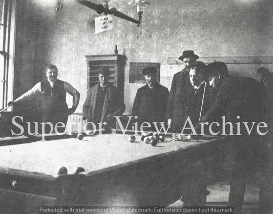 Old Time Pool Room Pool Players Vintage Balls Cues Men Playing 1890