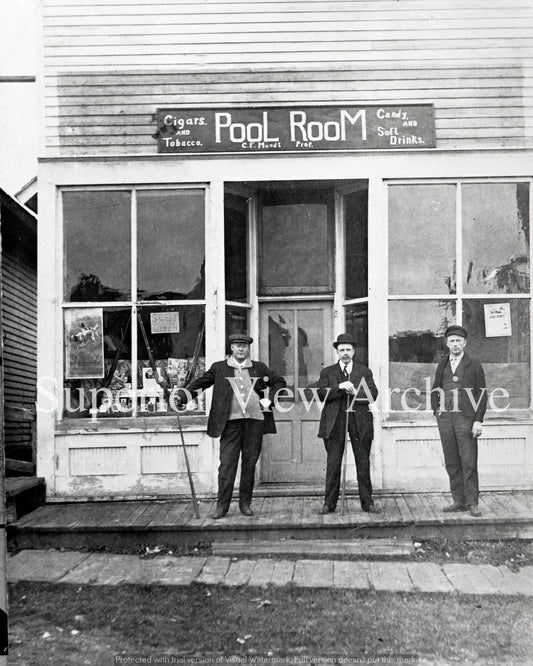 Old Time Pool Hall Vintage Pool Players With Pool Cues Pool Room Sign circa 1900