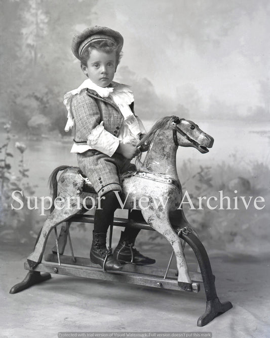 Little Boy Hat Knickers on Vintage Toy Rocking Horse Antique 1890
