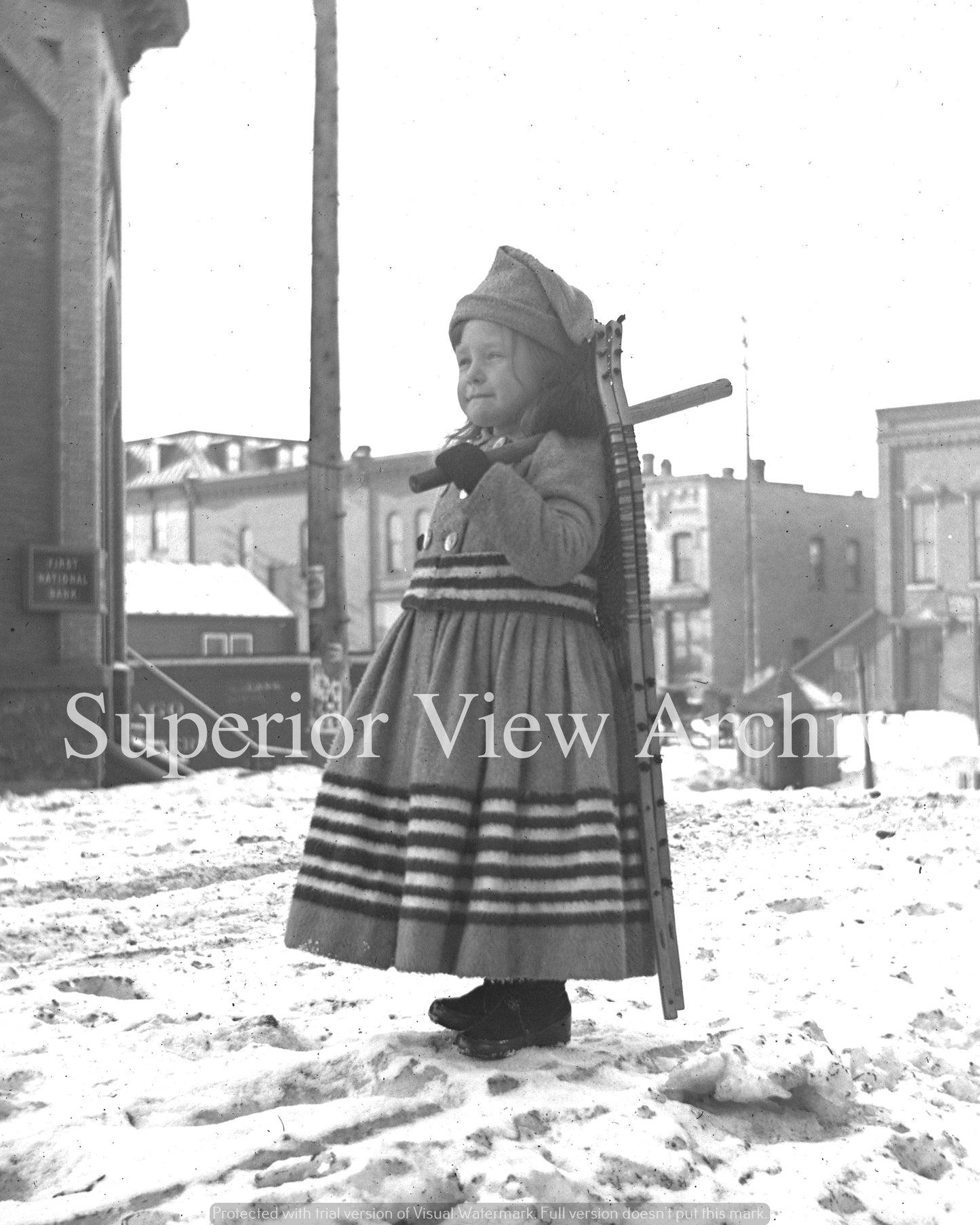 Old Time Snowshoes 1890 Little Girl With Snowshoes Negaunee MI From Glass Plate