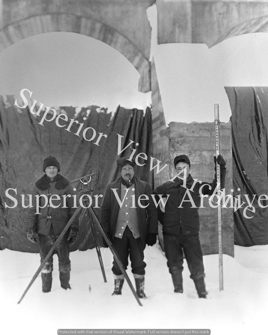 Vintage Survey Crew In Winter With Transit Iron Mining Surveyors Michigan