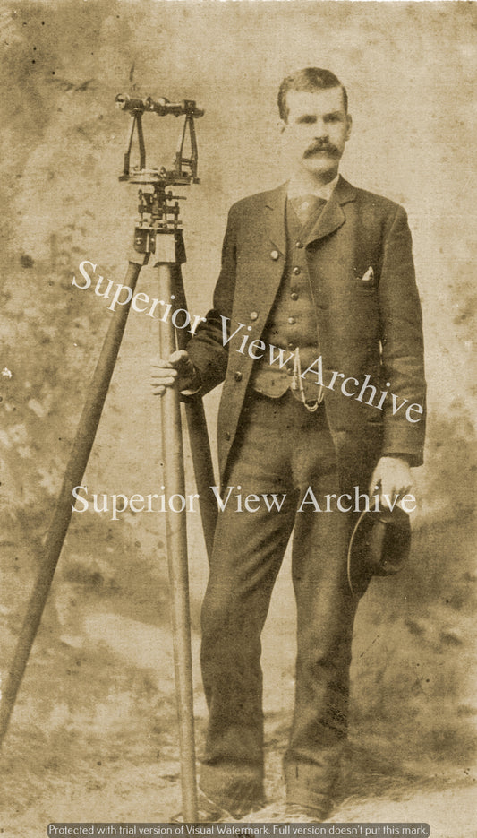 Old Time Surveyor Vintage Surveying Antique Transit and Tripod Studio Pose