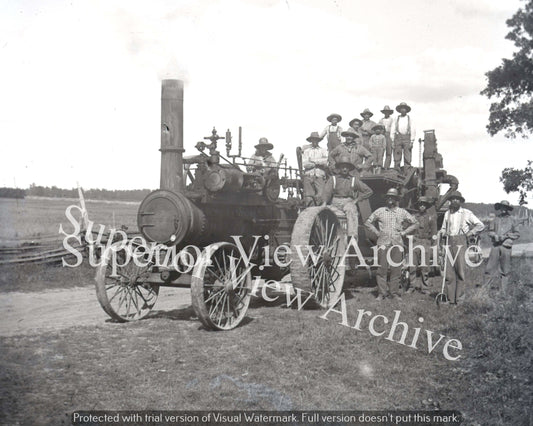 Vintage Farming Upton Steam Tractor & Crew Antique Upton Tractor From Negative