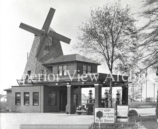 Vintage Windmill Shell Oil Gas Station Chan's Place Holland MI Service Station
